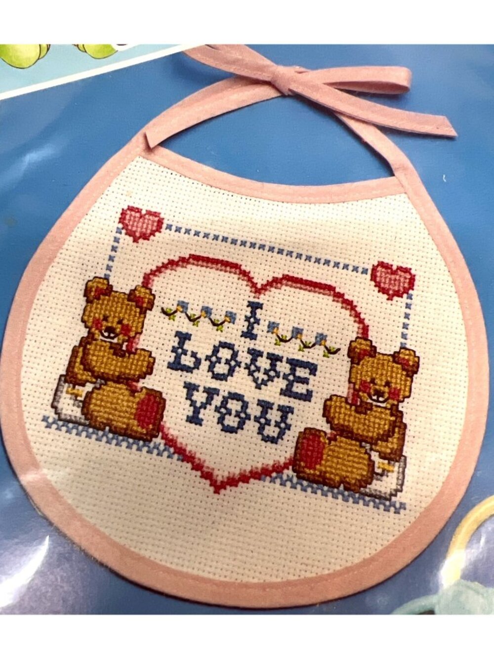 Bucilla Bibbles Teddy Love Baby Bib Cross Stitch Kit 3-12 Months Pre-Finished